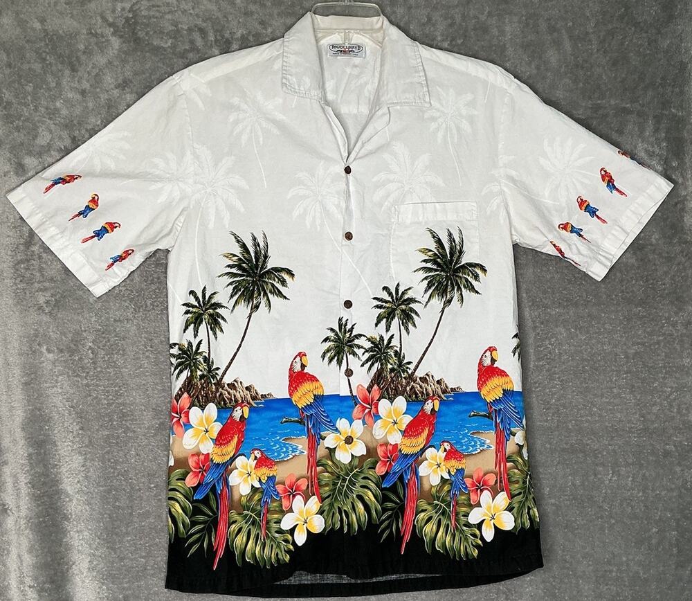 Pacific legend Hawaiian Multicolor Men’s Large Parrot Palm Tree Button Up Shirt
